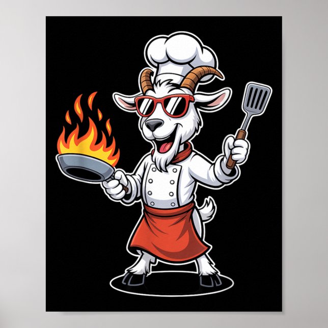 Rolig getkok med stekpanna och stekspade Bbq Poster (Framsidan)