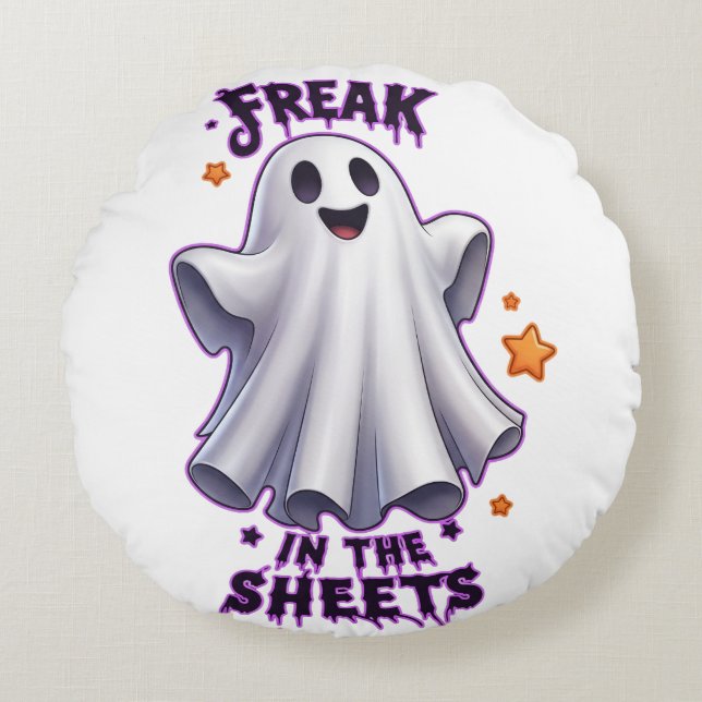 Rolig Ghost Freak i lakan Halloween  Rund Kudde (Framsidan)