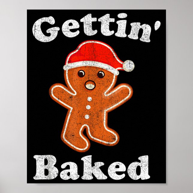 Rolig Gingerbread Man Blir Bakat Cookie Bakning C Poster (Framsidan)