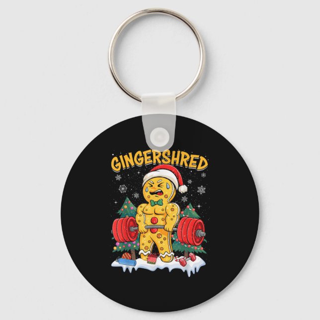 Rolig Gingerbread Man Gingershred Gym Kroppsbyggan Nyckelring (Framsida)