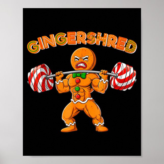 Rolig Gingerbread Man Gym Bodybuilding Jultröja Poster (Framsidan)