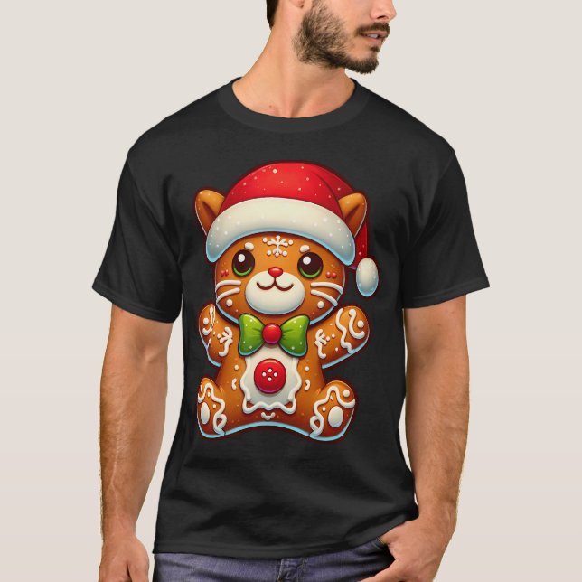 Rolig Gingerbread Man Katt Jul Kvinnor Män Ki T Shirt (Framsida)