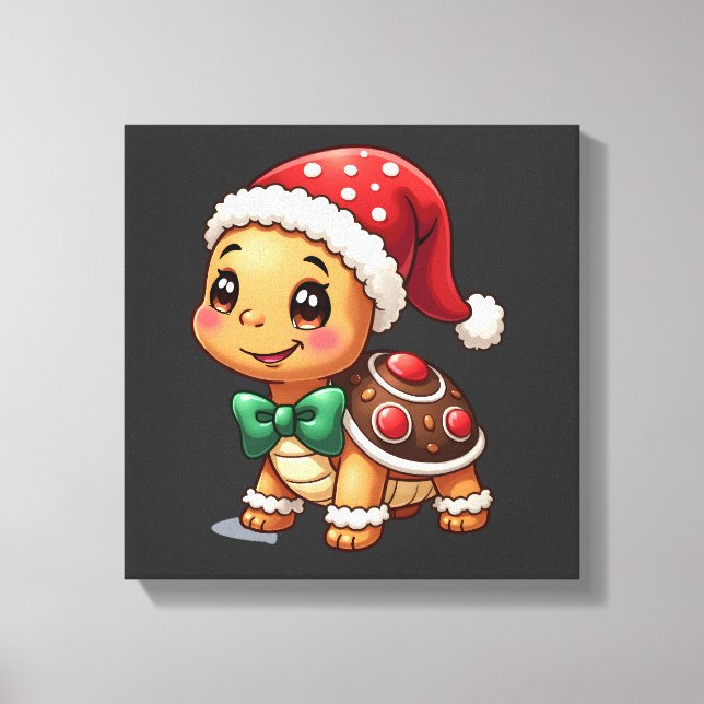 Rolig Gingerbread Man Sköldpadda Jul Kvinnor Män Canvastryck (Framsida)