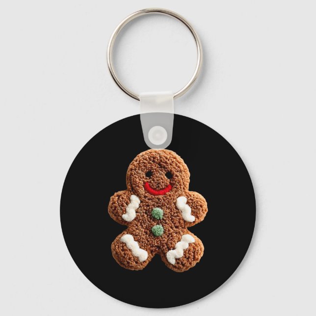 Rolig Gingerbread Man Virkad Jul Xmas Pyjamas Nyckelring (Framsida)