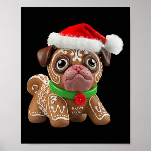 Rolig Gingerbread Mops Jul Kvinnor Män Barn D Poster