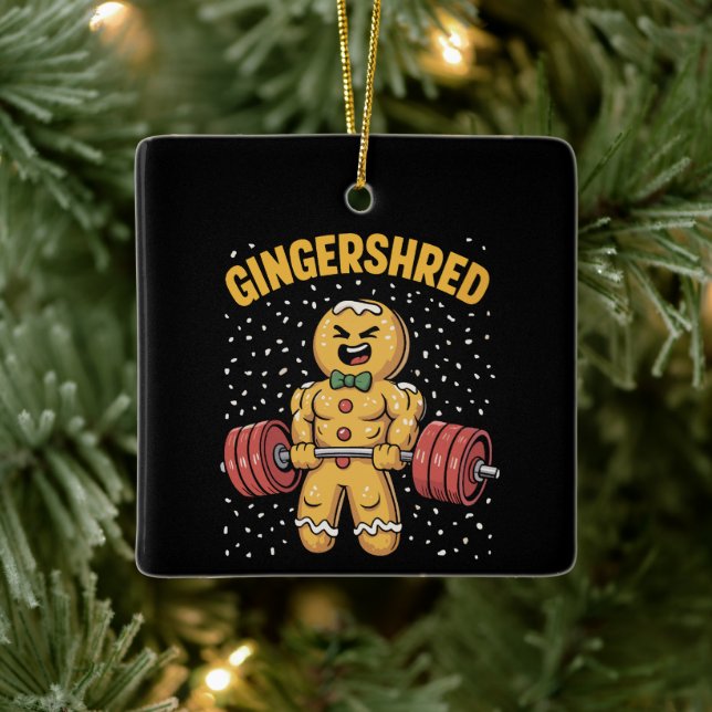 Rolig Gingershred Gingerbread Man Gym Träning Julgransprydnad Keramik (Träd)