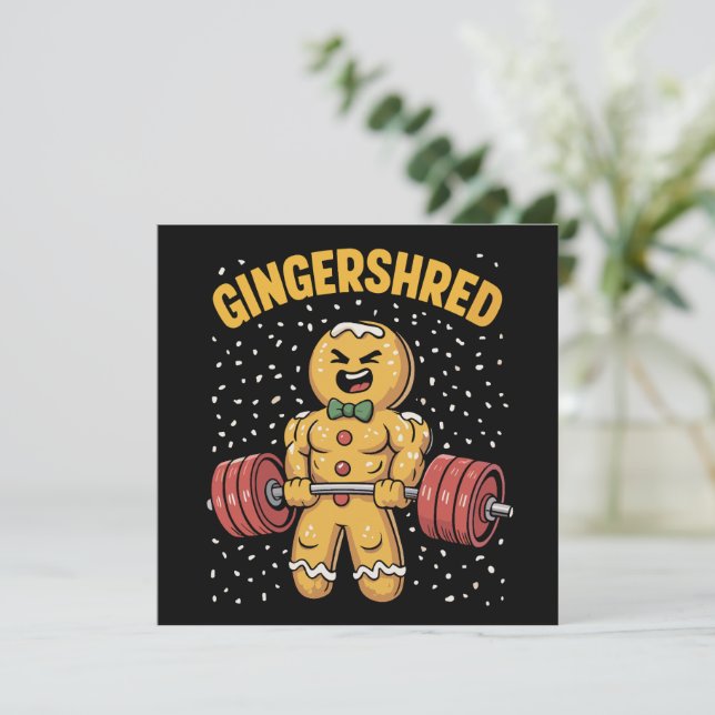 Rolig Gingkakor Man Gym Kroppsträning Julkort (Stående Fram)