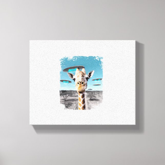 Rolig Giraff Afrika Savannah Selfie med Alien UF Canvastryck (Framsida)