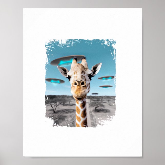 Rolig Giraff Afrika Savannah Selfie med Alien UF Poster (Framsidan)