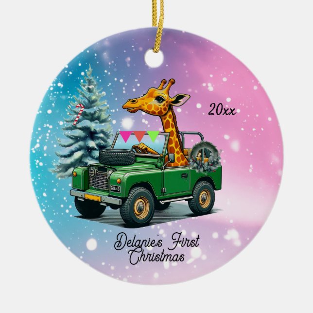 Rolig Giraff Babys Första Jul Julgransprydnad Keramik (Framsidan)