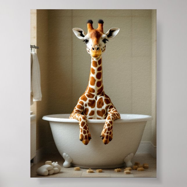 Rolig giraff i badet poster (Framsidan)