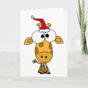 Rolig giraff i konst för Santa hattjul Helgkort