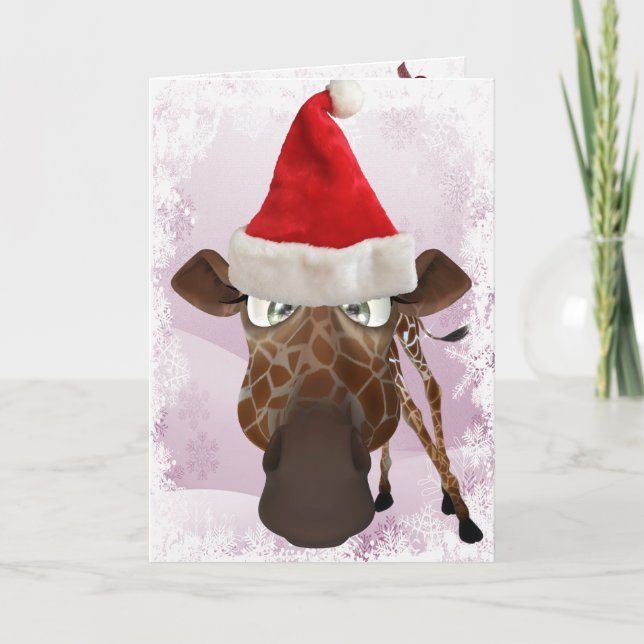 Rolig giraff med den Santa hattjulkortet Helgkort (Framsida)