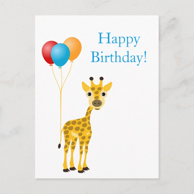 Rolig giraff med färgglada ballonger vykort (Framsida)