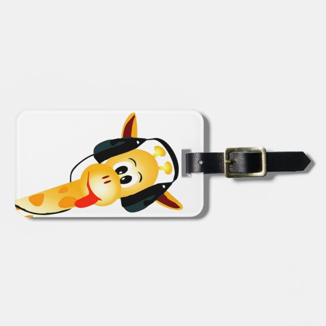 rolig giraff med hörlurar bagagebricka (Horisontell Framsida)