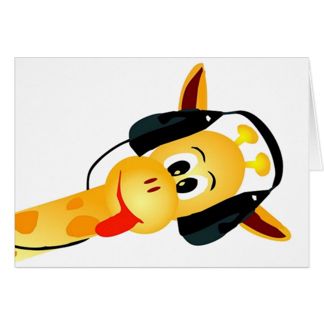 rolig giraff med hörlurar hälsningskort (Framsidan Horizontal)