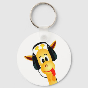 rolig giraff med hörlurar nyckelring