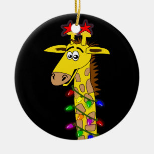 Rolig giraff med nyckfull jul för ljus julgransprydnad keramik