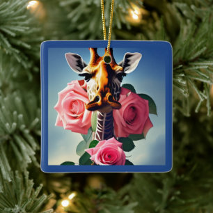 Rolig Giraff och Rosor Surreal Personlig Julgransprydnad Keramik