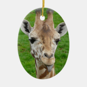 Rolig giraff som ut klibbar tungan! julgransprydnad keramik