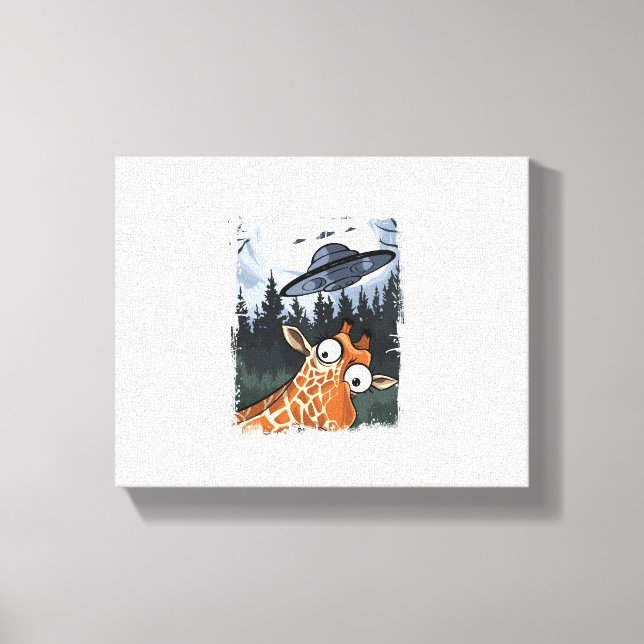 Rolig Giraff UFO Zoo Djur Konstig Meme Grafisk  _ Canvastryck (Framsida)