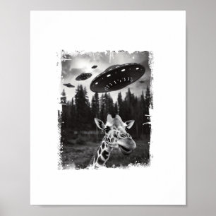 Rolig Giraff UFO Zoo Djur Konstig Meme Grafisk Poster