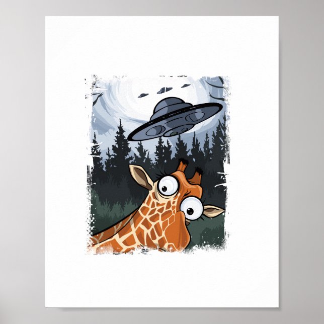 Rolig Giraff UFO Zoo Djur Konstig Meme Grafisk  _ Poster (Framsidan)