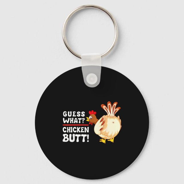 Rolig Gissa Vad_ Kyckling Butt! Grafisk Design  Nyckelring (Framsida)