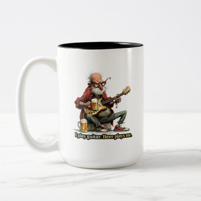 Rolig Gitarr Beer Skämt Musiker T-Shirt Två-Tonad Mugg (Vänster)
