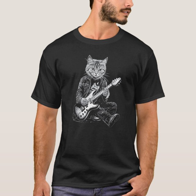 Rolig Gitarr Katt 1 T Shirt (Framsida)