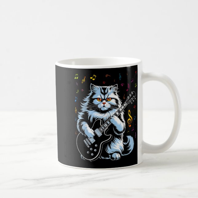 Rolig Gitarr Katt Rock Spelar Kaffemugg (Höger)