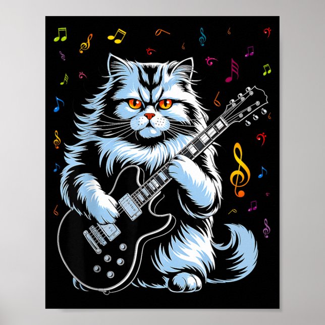 Rolig Gitarr Katt Rock Spelar Poster (Framsidan)