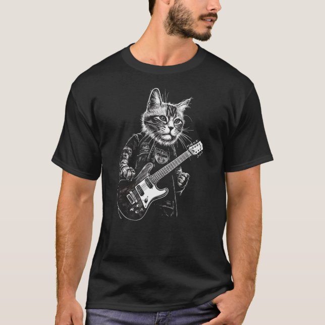 Rolig Gitarr Katt T Shirt (Framsida)