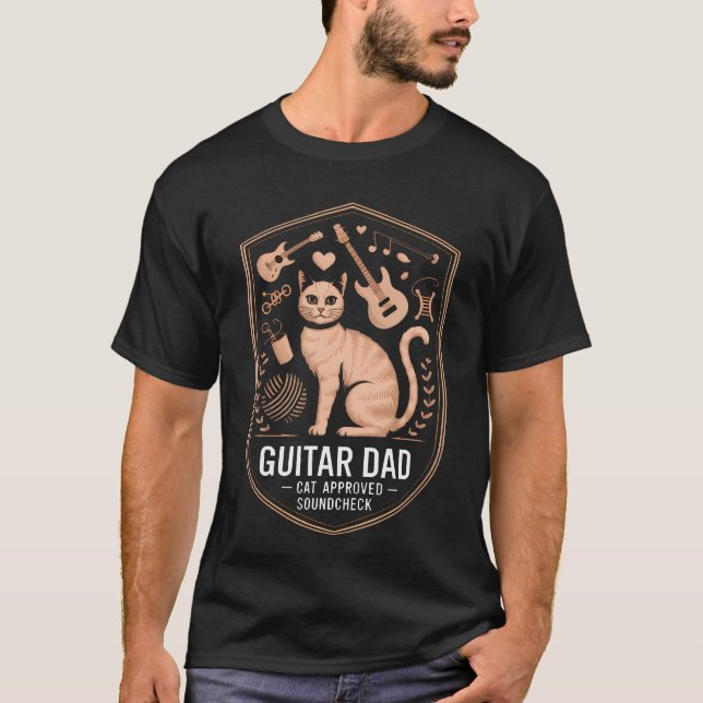 Rolig Gitarr Pappa Katt Godkänd Ljudcheckning T Shirt (Framsida)