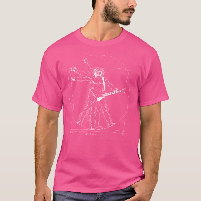 Rolig gitarrspelare Da Vinci Vitruvian Man Musiker T Shirt (Framsida)