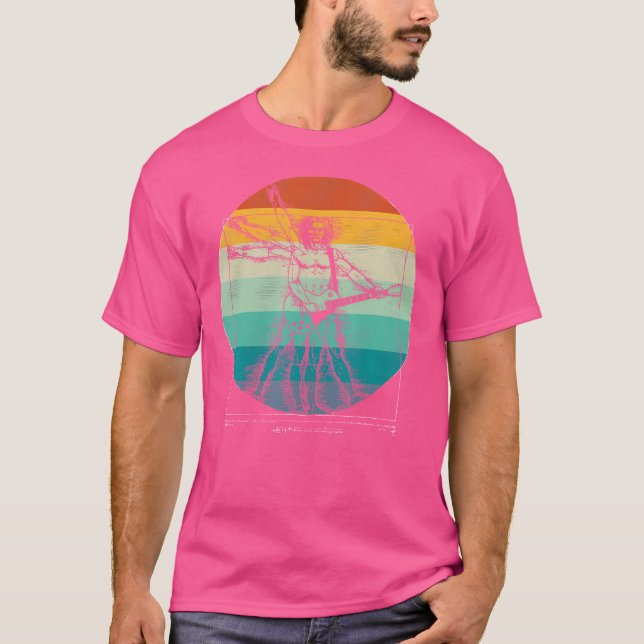 Rolig gitarrspelare Da Vinci Vitruvian Man Musiker T Shirt (Framsida)