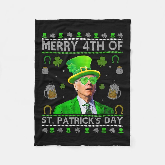 Rolig Glad 4:e St. Patricks Day Joe Biden Hör Fleecefilt (Framsidan)
