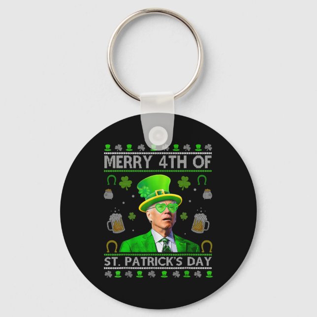 Rolig Glad 4:e St. Patricks Day Joe Biden Hör Nyckelring (Framsida)