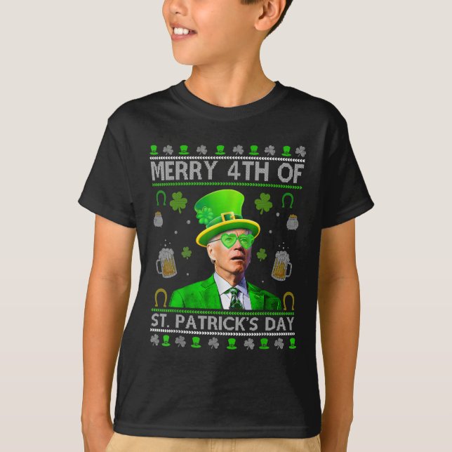 Rolig Glad 4:e St. Patricks Day Joe Biden Hör T Shirt (Framsida)