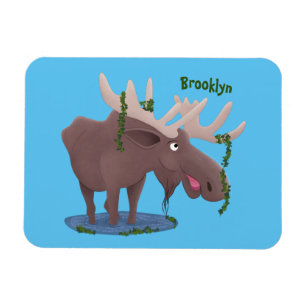 Rolig glad älg serieillustration magnet
