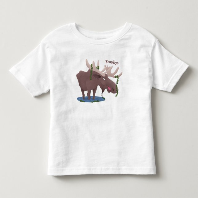 Rolig glad älg serieillustration t shirt (Framsida)