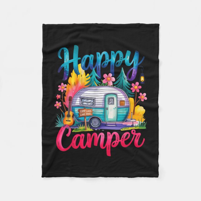 Rolig glad campare camping kläder trailer husbil b fleecefilt (Framsidan)