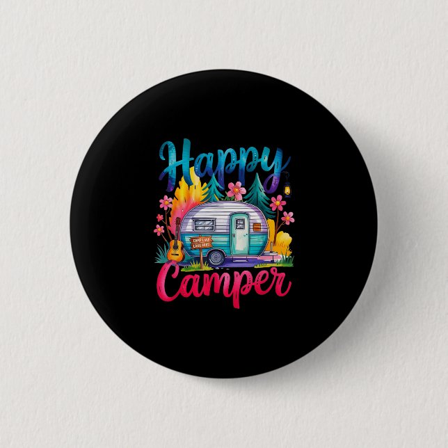 Rolig glad campare camping kläder trailer husbil b knapp (Framsida)