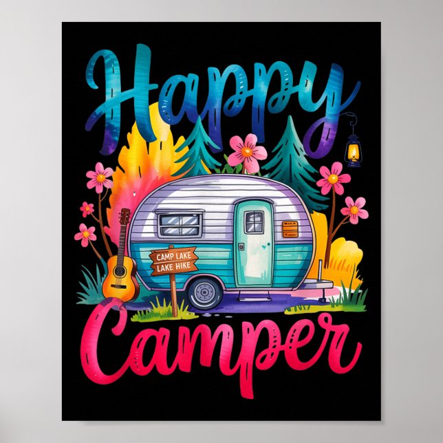 Rolig glad campare camping kläder trailer husbil b poster (Framsidan)