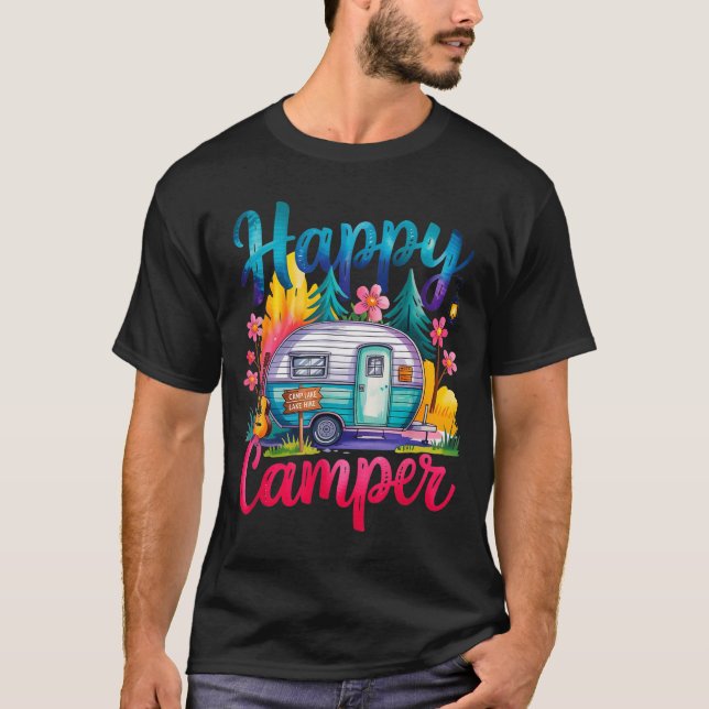 Rolig glad campare camping kläder trailer husbil b t shirt (Framsida)