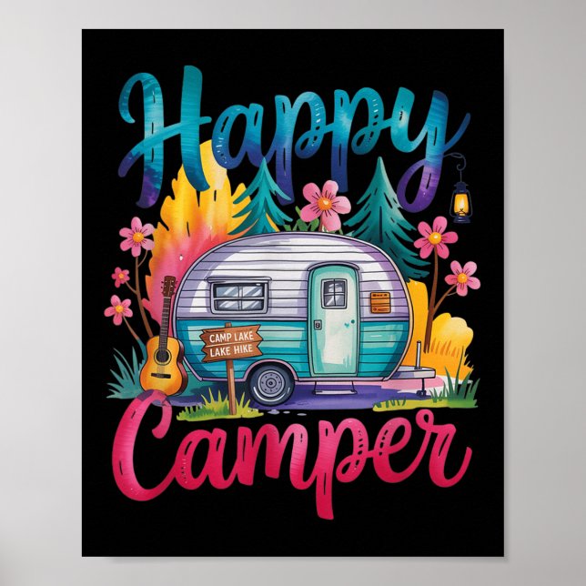 Rolig Glad Campare Camping Kläder Trailer Rv Barn Poster (Framsidan)