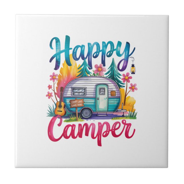 Rolig Glad Campare Camping Kläder Trailerhus Husbi Kakelplatta (Framsidan)