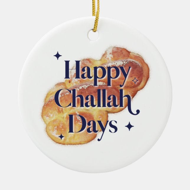 Rolig Glad Challah Dagar Hanukkah Akvarell Julgransprydnad Keramik (Framsidan)