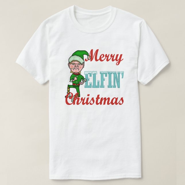 Rolig glad Elfin humor för julhelgdagälva T-shirt (Design framsida)
