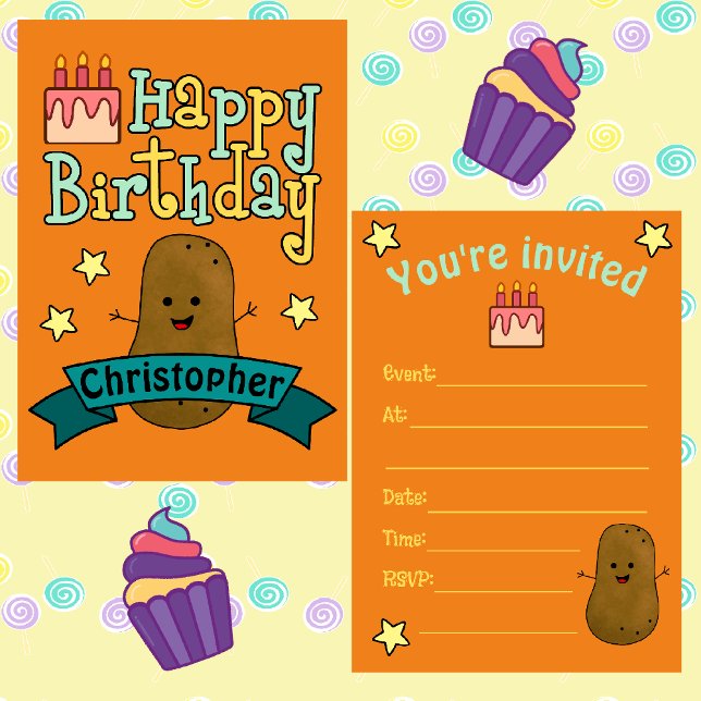 Rolig Glad Födelsedag Potatis Personlig Inbjudningar (Cute Potato Birthday Invitations)